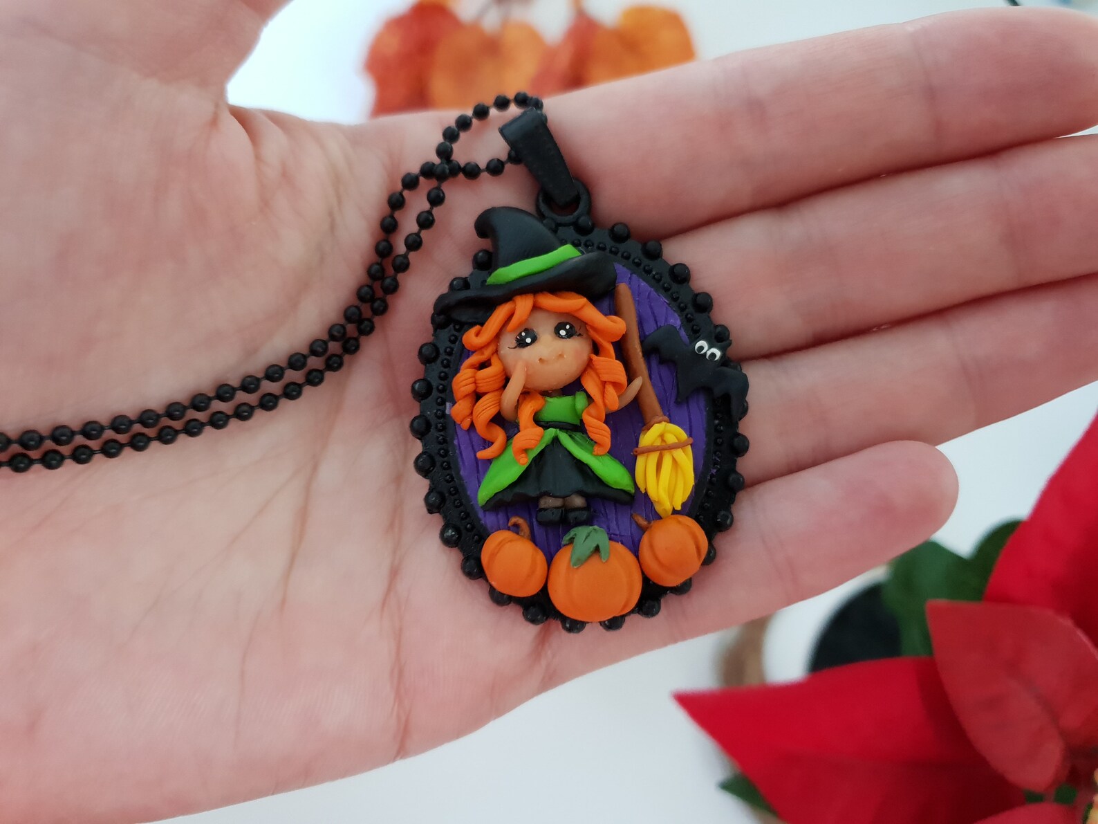 Halloween Necklace Jewelry Polymer Clay Witch Pendant Fall Etsy