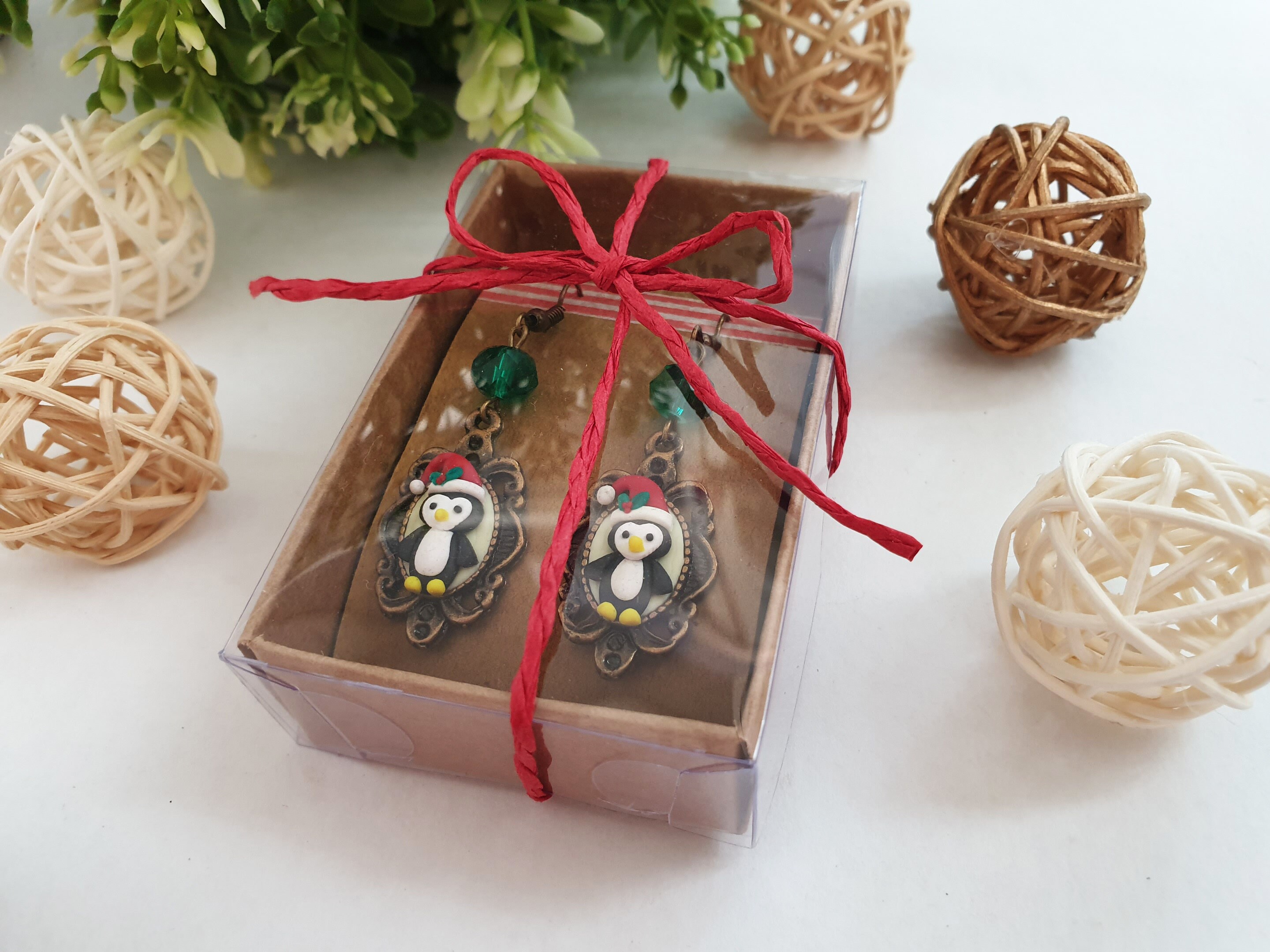 Orecchini con pinguina e pinguino fimo - Gioielli - Orecchini - di