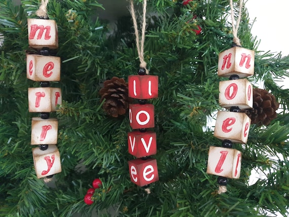 Christmas Word Ornament, Hanging Tree Decor, Xmas Tier Tray Block, New Year Wishes Gift