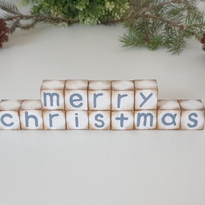 Merry Christmas & Happy New Year Reversible Wood Block Set for Tier Tray Decor image 3