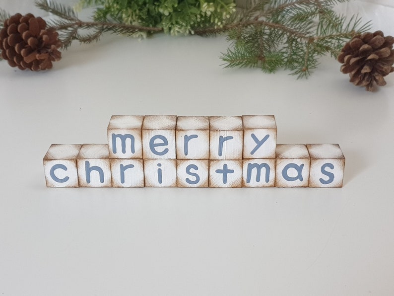 Merry Christmas & Happy New Year Reversible Wood Block Set for Tier Tray Decor image 3