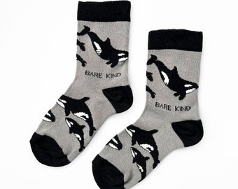 Kids Orca Socks, Bamboo Orca Socks, Black Bamboo Socks for Kids, Stocking Fillers, Animal Lover Gifts, Birthday Gifts, Christmas Gifts