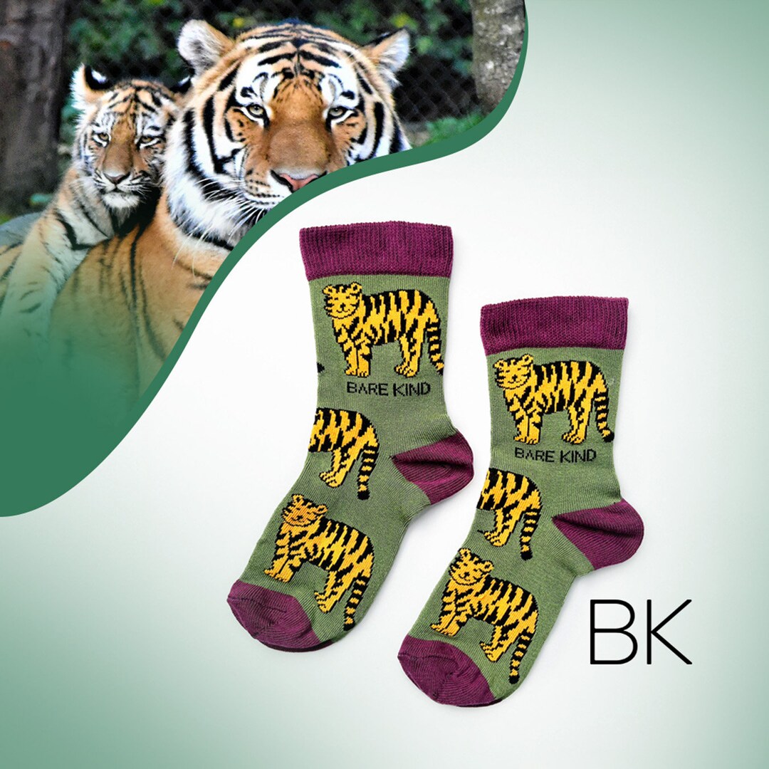 Kids Tiger Socks, Bamboo Tiger Socks, Dark Green Bamboo Socks, Stocking ...