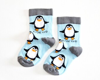 Penguin Kids Socks, Bamboo Penguin Socks, Blue Bamboo Socks, Stocking Fillers, Animal Lover Gifts, Cute Birthday Gifts, Christmas Gifts