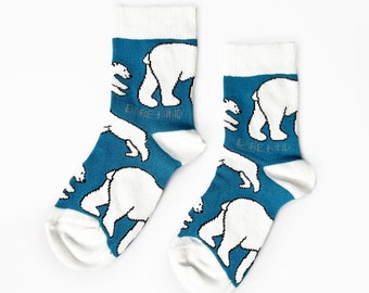 Kids Polar Bear Socks, Bamboo Polar Bear Socks, Blue Bamboo Socks, Stocking Fillers, Animal Lover Gifts, Birthday Gifts, Christmas Gifts