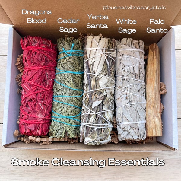 Negative Energy Cleansing Sage Smudge Kit, Wiccan Alter Supplies, Spiritual Herbs, Protection Ritual Incense Variety 5 Pack, Smudging Wands