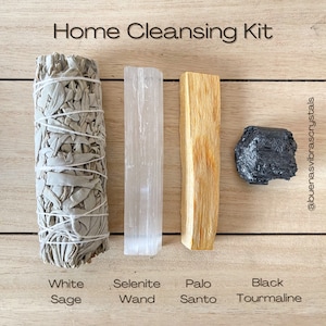 White Sage Smudge Kit With Crystal Gift Set, Selenite and Black Tourmaline For Protection, Spiritual Cleansing Ritual Incense, Palo Santo