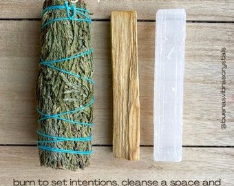 Sage Smudge Kit with Cedar Sage, Palo Santo, and Selenite, Energy Cleansing and Home Protection, White Sage Alternative, Smudge Tools