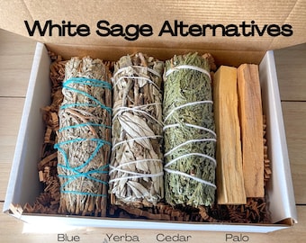 White Sage Alternative Spiritual Cleansing Sage Smudge Kit For New Home Protection Ritual, Blue Sage, Palo Santo, Cedar Smudge, Yerba Santa