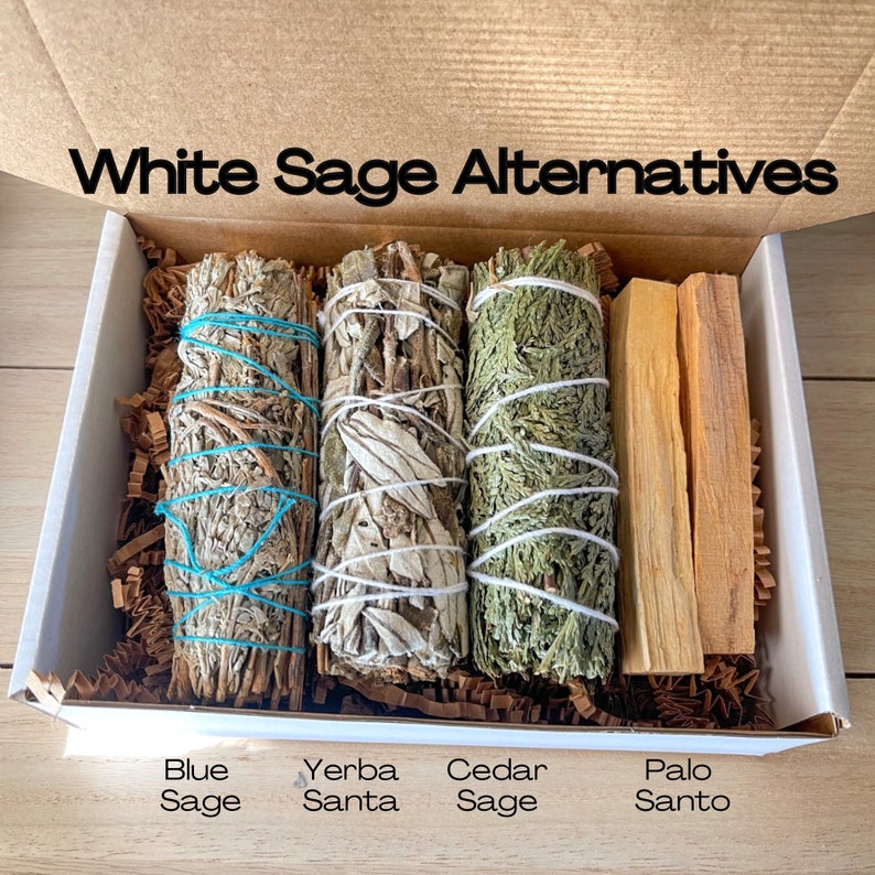 White Sage Alternative Spiritual Cleansing Sage Smudge Kit For New Home Protection Ritual, Blue Sage, Palo Santo, Cedar Smudge, Yerba Santa bild 1
