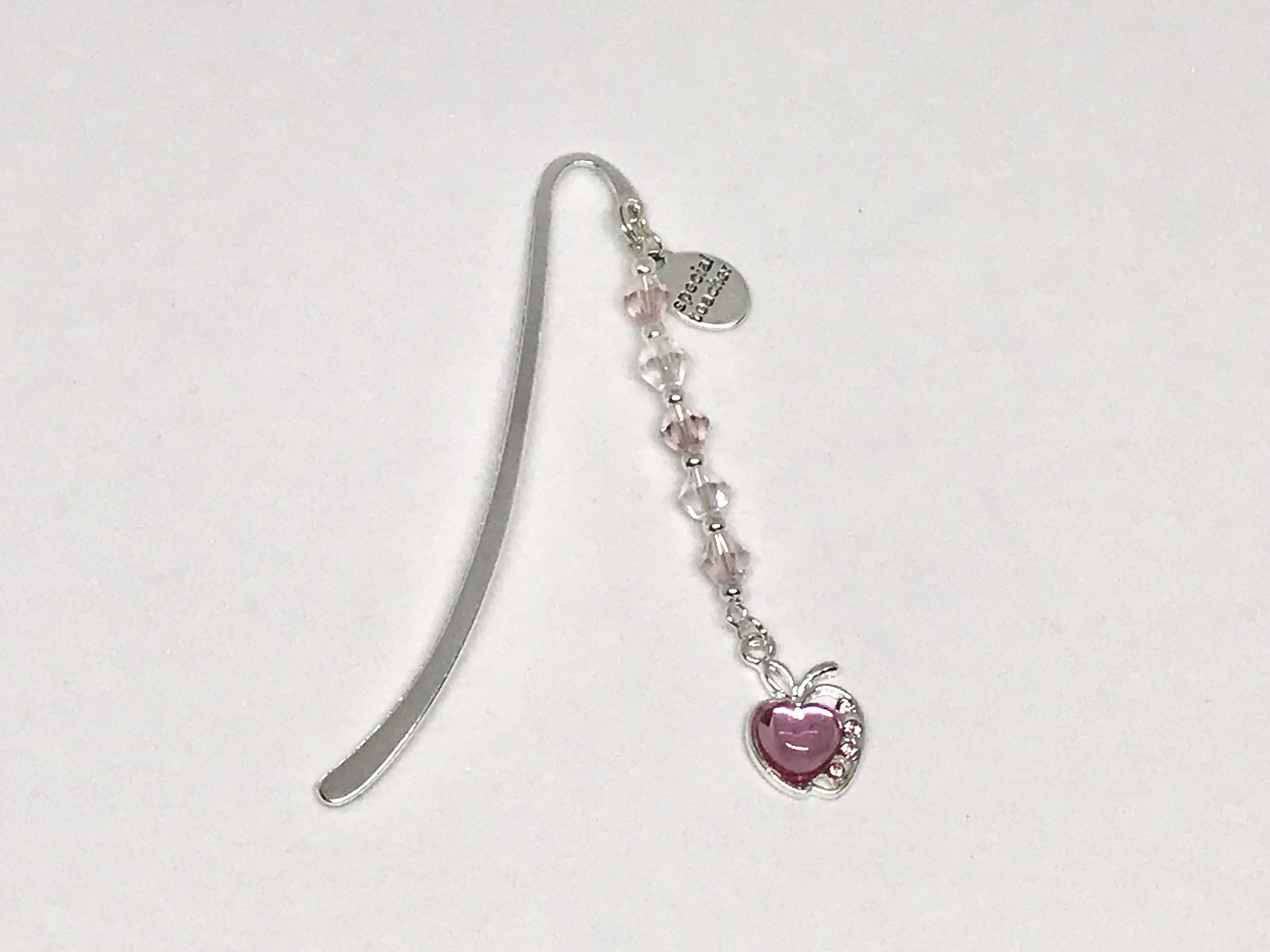 Teacher Bookmark, Apple charm, Special Teacher charm, Pink Glass beads, Teacher Gift, in gift box
