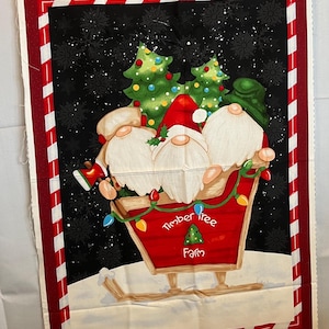 Christmas Timber Gnomies Tree Farm Fabric Gnomes Cotton by Henry Glass 24&quot; Panel