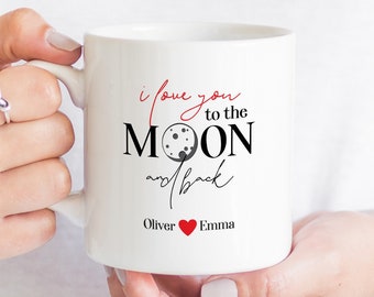 I love you to the moon and back mug / Personalised Valentines mug with couple names / Valentine's Day gift / Husband and wife Mug