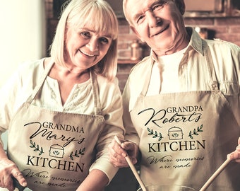 Personalised grandma and grandad's kitchen aprons / Where memories are made / Christmas gift for nanny, granny, grandparents