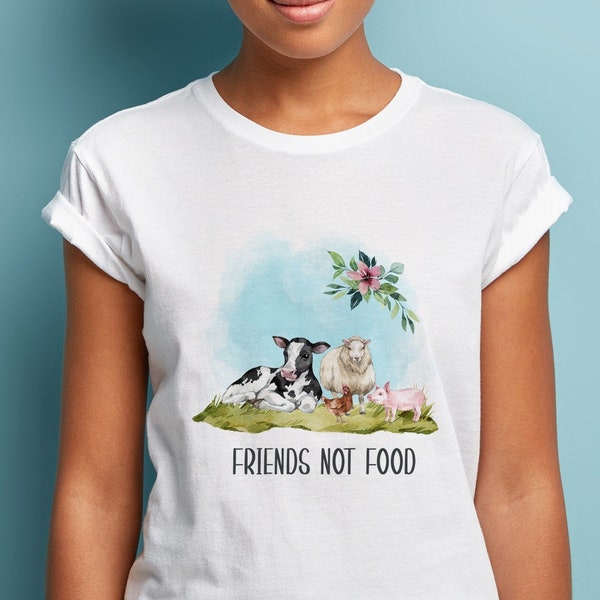 T-shirt végétalien / Friends not food / Taille unisexe / Cadeau végétalien / T-shirt végétalien mignon / Haut végétarien / Cadeau d’anniversaire d’ami végétalien