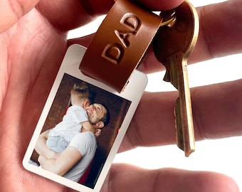 Personalised Dad Photo Keyring / Leather Photograph Keychain / Christmas Birthday Father's Day Gift For Him / Present Daddy Dada Father