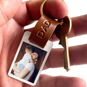 Personalised Dad Photo Keyring / Leather Photograph Keychain / Christmas Birthday Father's Day Gift For Him / Present Daddy Dada Father image 1