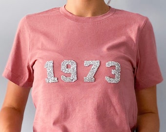 Koszulka urodzinowa z kryształkami / 2002 1992 1982 1972 itd. / Koszulka urodzinowa unisex / Prezent dla kobiet / Koszulka na 18, 21, 30, 40, 50 urodziny