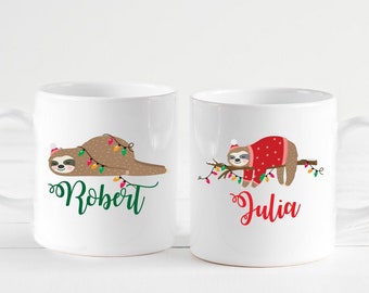 Sloth  Christmas mug with name / Christmas Gift with Sloth / Gift for couples / Sloth Lover Gift / Cute Sloth Coffee Cup