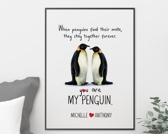 Penguin Love Poster / Gift for wife, husband, couple with names / Personalised Romantic Valentine's Day poster / You are my penguin