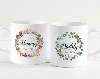 Mummy and Daddy mug / Christmas gift for mum and dad / Floral mug / Mother's Day gift / Pregnancy announcement / Botanical mug