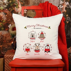 Linda funda de cojín navideño personalizada para animales con el apellido y los nombres / Decoraciones navideñas / Decoración del hogar de Navidad