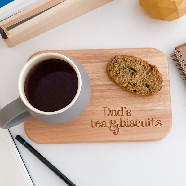 Dad's coffee and treats engraved board / Personalised tea & biscuits board / Gift for birthday, new home, anniversary / Tea, coffee lover