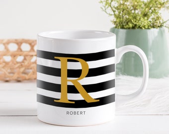 Name stripe mug with initial / Christmas Gift for him or her  / Striped Personalized mug with a name / Personalised Coffee Mug