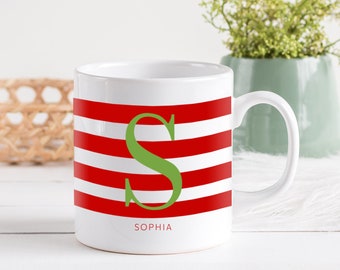 Name stripe mug with initial / Christmas Gift for him or her  / Striped Personalized mug with a name / Personalised Coffee Mug