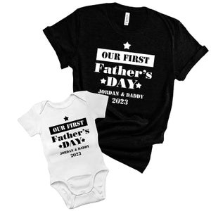Personalised matching Father&#39;s Day t-shirt with names / QTY 1 / Our first Father&#39;s Day / Dad & Son or Daughter / Gift for new daddy