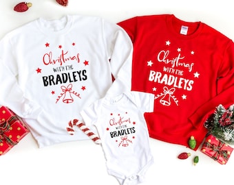 Personalised family name Christmas jumper / Unisex Adult & Kids size sweatshirt / Matching Family Xmas jumpers / Festive family jumper set