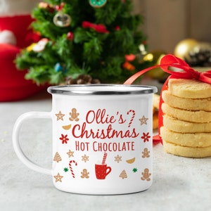 Personalised Christmas hot chocolate enamel mug / Gift for him, her, kids / Unbreakable cup / Granddaughter, grandson, Nephew, son, daughter