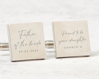 Father of the Bride Cufflinks Gift from Daughter Personalised Wedding Day Keepsake for Dad with Name and Date Wedding Role Cufflinks