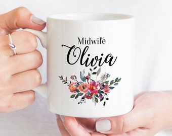 Personalised midwife mug / Gift for midwife / Midwife Thank You Gift / Gift Ideas / Flower design / Floral concept coffee mug