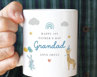 Personalised 1st Father’s Day Mug and Coaster Set for Grandad Cute Animal Design Gift from Baby Bump with Name First Fathers Day Keepsake