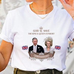 Coronation t-shirt with HM King Charles III and Camilla photo / God Save The King and Queen Consort Celebration Party Royal Gift for her him