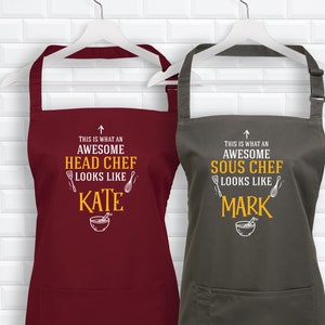 This is what an awesome head chef and sous chef aprons with names / SET OF 2 / Valentine&#39;s Day gift / Kitchen apron for women and for men