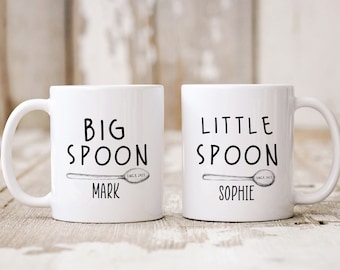 Personalised big spoon little spoon matching mug with couple names / Cute Valentine's Day gift / Anniversary Birthday gift for couples