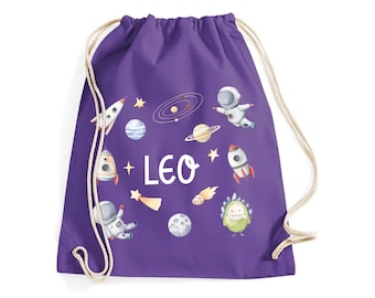 Personalised space rocket PE bag with kids name / 100% cotton / Back to school Swimming kit Robot Unicorn Construction Mermaid Gift for Kids