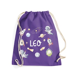 Sac PE fusée spatiale personnalisé avec nom des enfants / 100% coton / Kit de natation de rentrée scolaire Robot Licorne Construction Sirène Cadeau pour les enfants