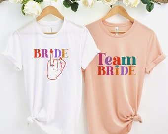 Colourful Bride and team ring finger T-shirt / Diamond Funny Bridal / Hen Bachelorette Party Top / Bride to be Engagement Shirt / Ring Tee