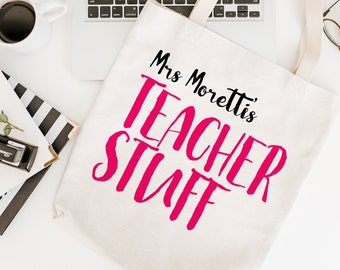 Personalised teacher stuff tote bag / Teacher thank you gift / Teacher Appreciation Gifts / End of term present idea