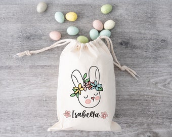 Hase Ostersack mit Name Osterhase Kaninchen Geschenk Eiersuche Beutel Mädchen Jungen Leckerli Tasche 1. Frohe Ostern Geschenk für Tochter Sohn Neffe Nichte