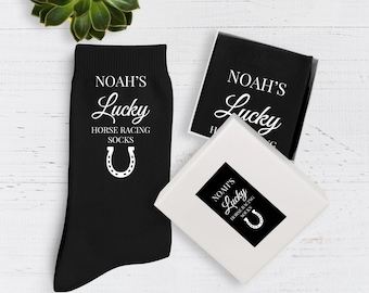 Personalised lucky horse racing socks / FOR MEN / Birthday gift for horseracing men / Horse lover Christmas gift daddy dad grandad  socks