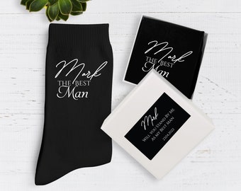 Chaussettes de mariage personnalisées The Best Man / Chaussettes de mariage de luxe en bambou biologique doux / Groom Groomsman Usher / Chaussettes spéciales pour une promenade spéciale