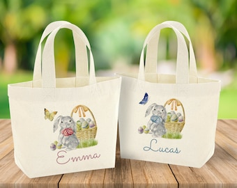 Personalised cute bunny mini Easter bag with name / Egg hunt bags / Girls or boys baskets / First, 1st Easter gift for her or him