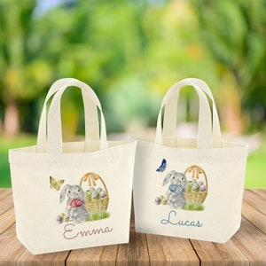 Mini borsa pasquale personalizzata con coniglietto carino con nome / borse per la caccia all'uovo / cestini per ragazze o ragazzi / primo, primo regalo di Pasqua per lei o per lui