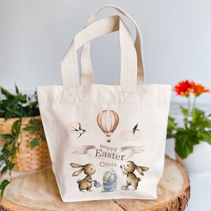 Mini borsa pasquale personalizzata con nome Design simpatico coniglietto Borse per la caccia alle uova Cesti per ragazze o ragazzi Primo regalo di Pasqua per lei, suo figlio, sua figlia