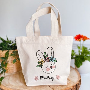Borsa di Pasqua con design a forma di coniglietto con nome Regalo di Pasqua personalizzato per ragazzo o ragazza Coniglietto carino Borse per la caccia alle uova Cestini Prima figlia del primo figlio di Pasqua