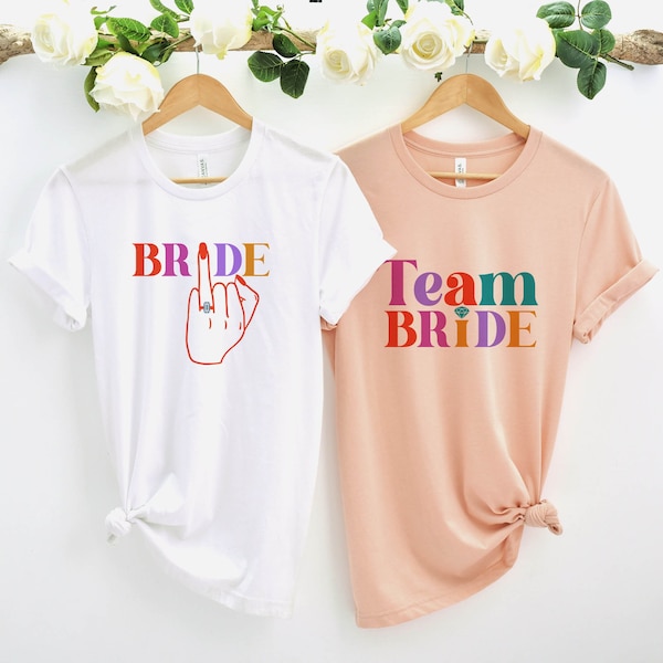 Colourful Bride and team ring finger T-shirt / Diamond Funny Bridal / Hen Bachelorette Party Top / Bride to be Engagement Shirt / Ring Tee